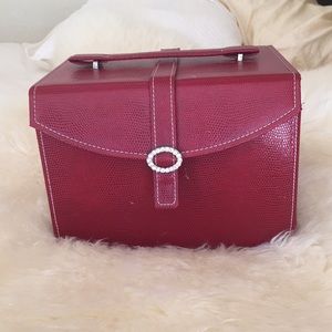 Red leather pottery barn jewelry box